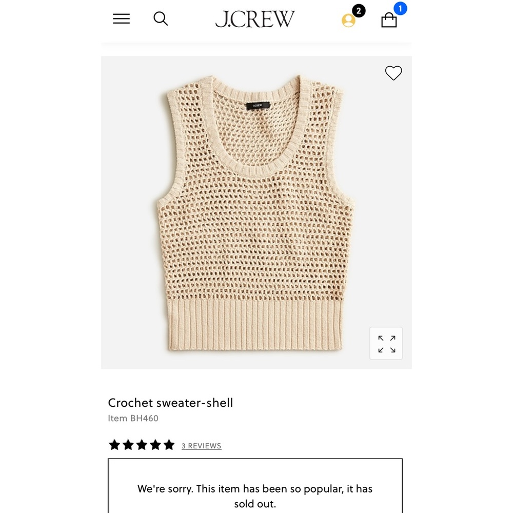 NWT sold out J.Crew Crochet knit shell tank top xxs